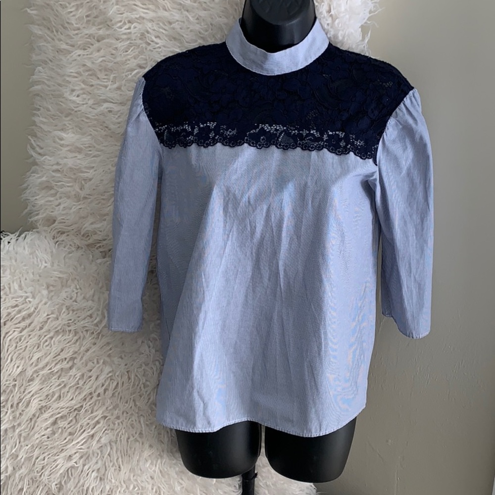 ZARA BASICS LACE/ STRIPED TOP XS